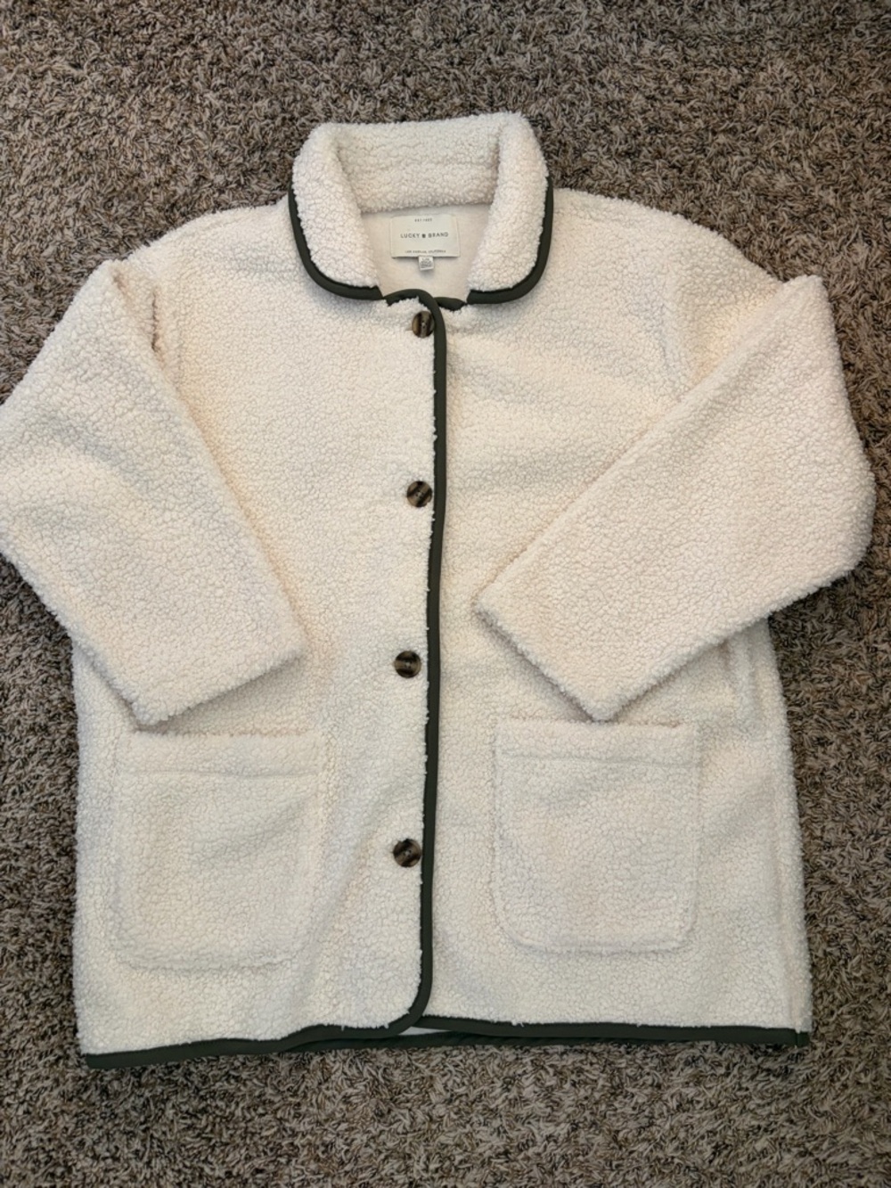 Lucky Brand Cream Sherpa Jacket with Dark Trim
